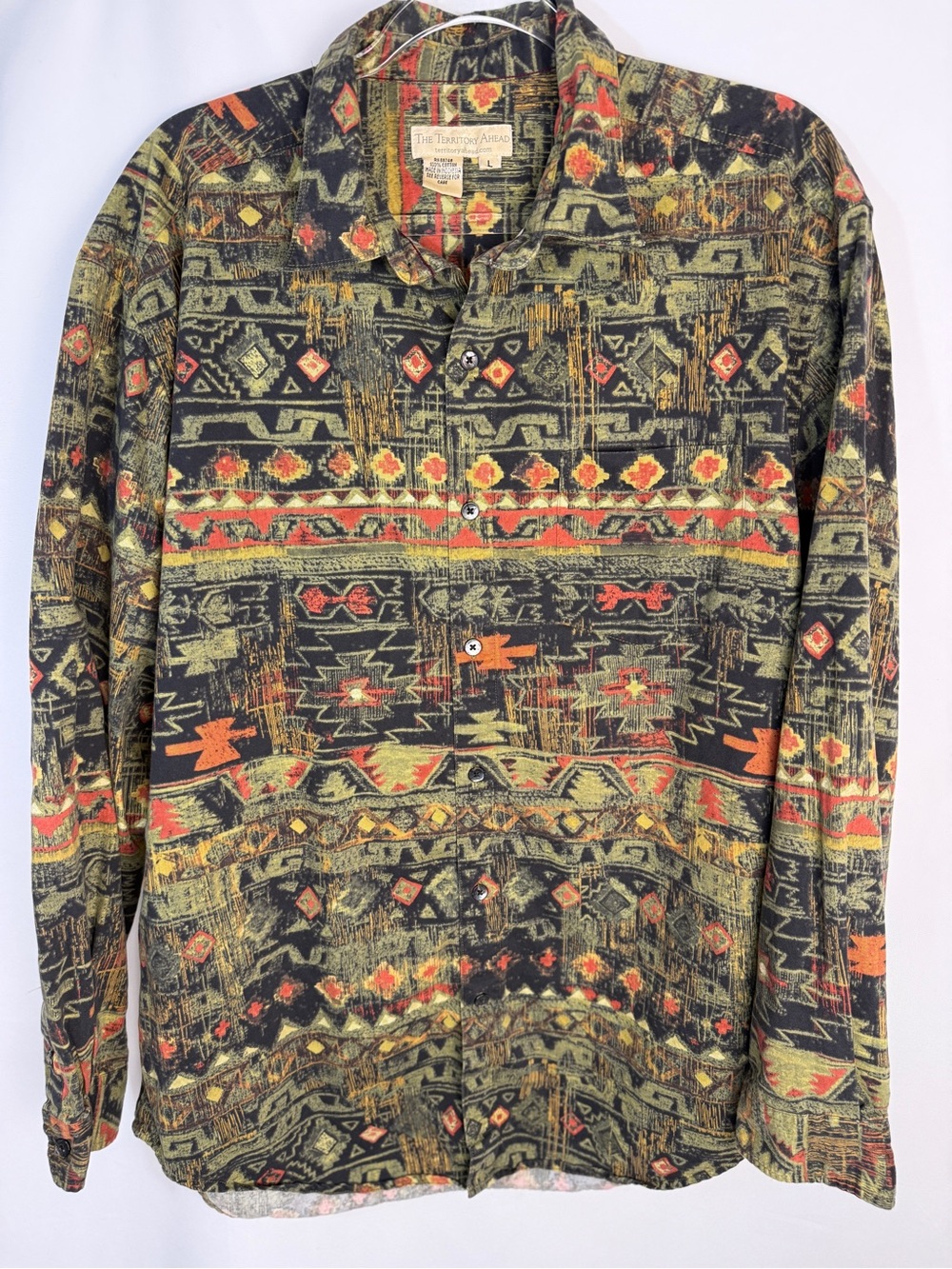 Vintage The Territory Ahead Men’s Black & Olive Aztec Button-Up Shirt